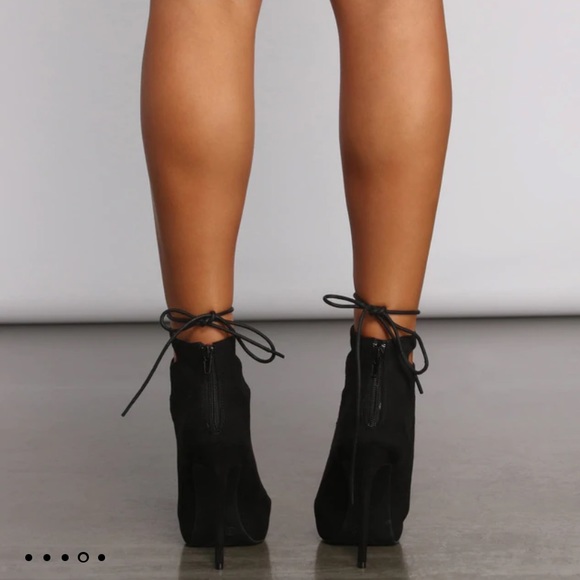 Lace Up Peep Toe Stiletto Booties - Picture 3 of 6